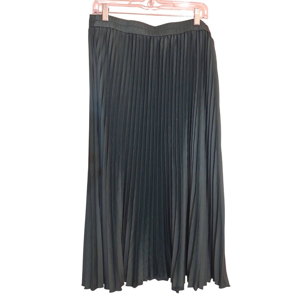PrettyGarden Womens XL Dark Green Pleated Midi Skirt Elastic Waist Zipper Modest
